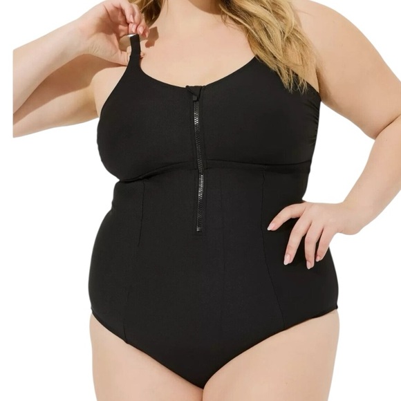 torrid Black One-Piece Corset Silhouette Swimsuit with Front Zipper 4X NEW - Picture 1 of 7